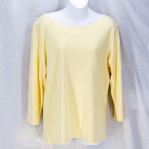 Talbots  Light Yellow Cotton 3/4 Sleeve Top Sz XL